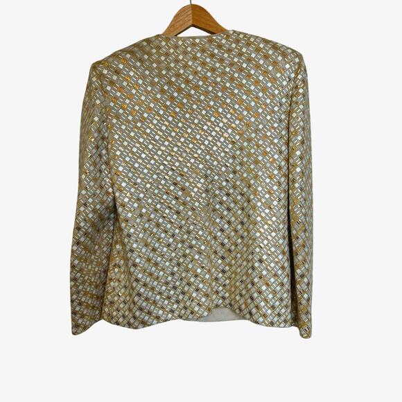 ST. JOHN Evening By Marie Gray Women's Size 10 Gold & Creme Blazer Luxury - Picture 2 of 15